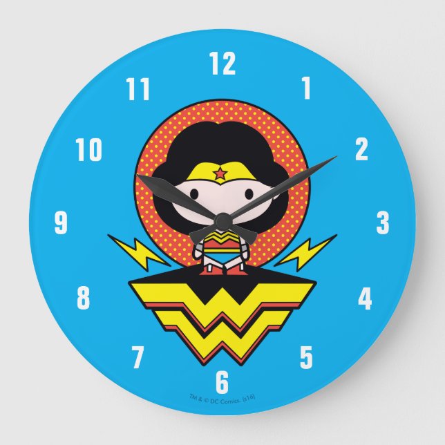 Chibi Wonder Woman With Polka Dots and Logo Large Clock (Front)