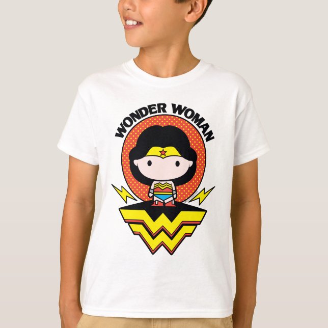 Chibi Wonder Woman With Polka Dots and Logo T-Shirt (Front)