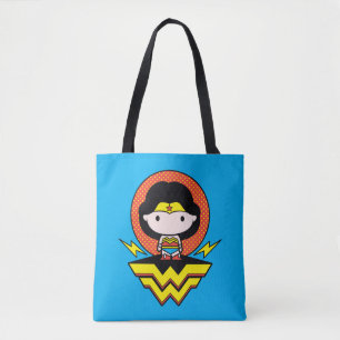 Chibi Wonder Woman With Polka Dots and Logo Tote Bag