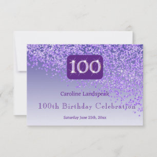Chic 100 Birthday Purple Glitter RSVP Card