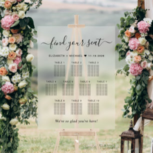 Chic 10 Table Wedding Seating Frosted Acrylic Sign