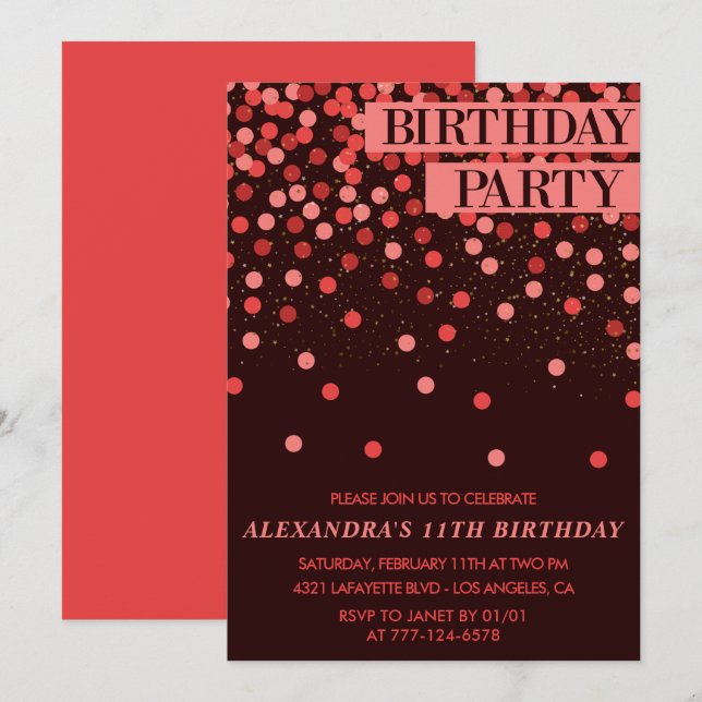 Chic 11th birthday invitations Party Confetti  (Front/Back)