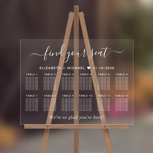 Chic 12 Table White Wedding Seating Acrylic Sign (Creator Uploaded)