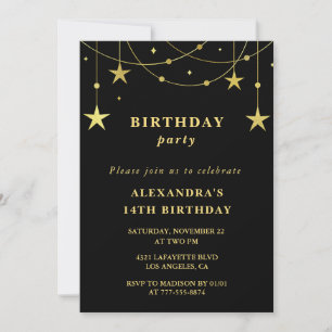 Chic 14e anniversaire invitation de fête Gold Star