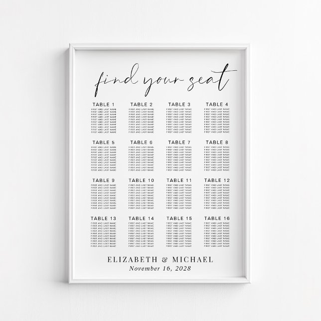 Chic 16 Table Wedding Seating Chart (Creator Uploaded)
