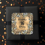 Chic 16th Birthday Leopard Pattern Square Sticker<br><div class="desc">Sweet 16 birthday stickers feature a gold faux foil square over a stylish leopard print pattern,  fun to make your own personalized labels for party favours,  envelopes and more. MATCHING items in our collection.</div>