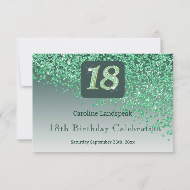 Chic 18 Birthday Green Glitter RSVP Card (Front)