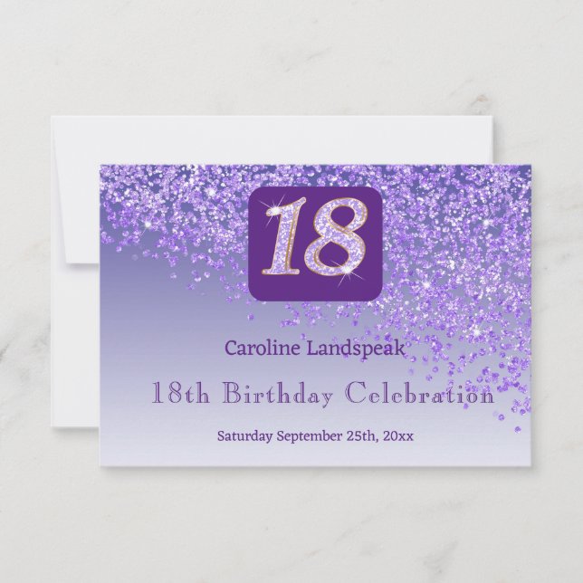 Chic 18 Birthday Purple Glitter RSVP Card (Front)