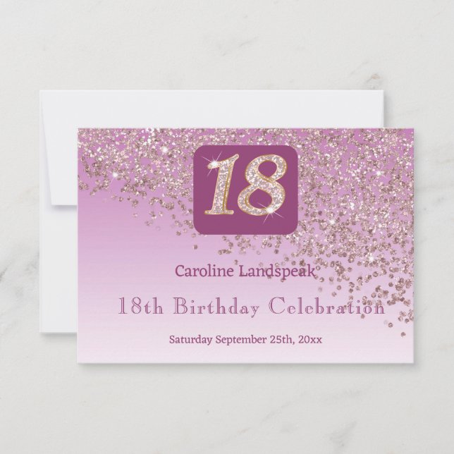 Chic 18 Birthday Rose Gold Glitter RSVP (Front)