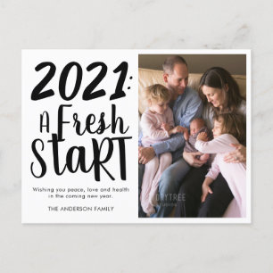Chic 2021 A Fresh Start Typography New Year Photo Holiday Postcard
