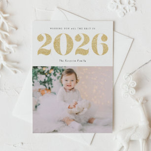 Chic 2022 Gold Glitter Happy New Year Photo Holiday Card