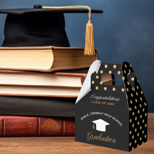 Chic 2024 Graduation Black Gold Polka Dots Party Favor Box