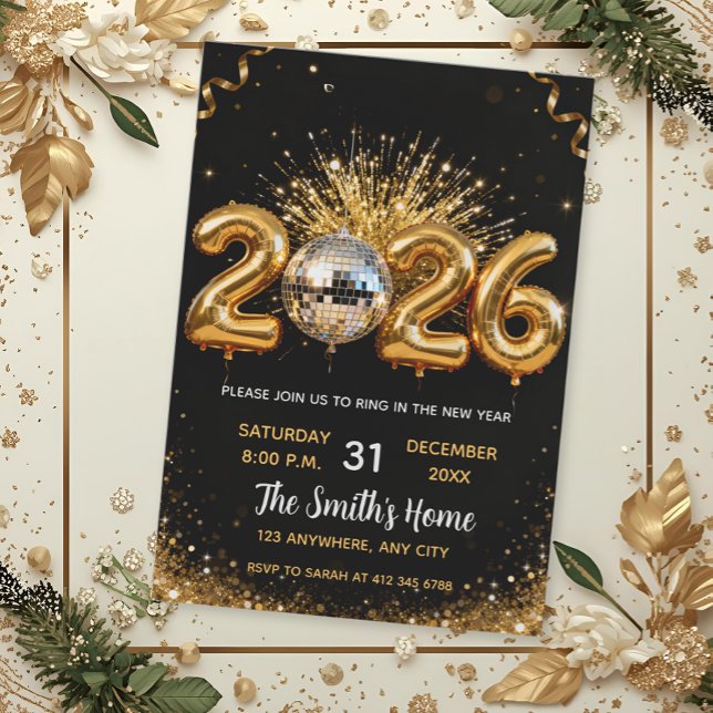 Chic 2026 New Year' Eve Party Gold Glitter Black  Invitation (Creator Uploaded)