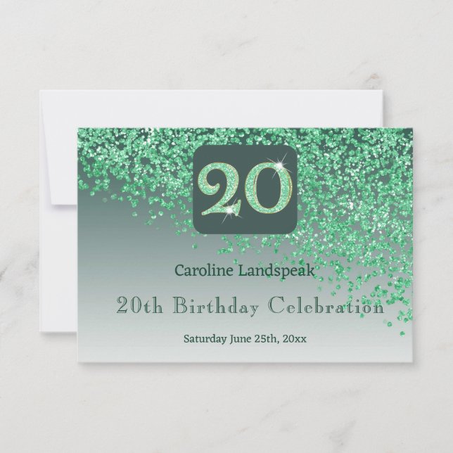Chic 20 Birthday Green Glitter RSVP (Front)