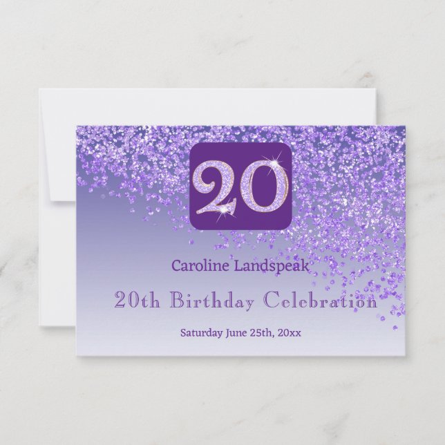 Chic 20 Birthday Purple Glitter RSVP Card (Front)