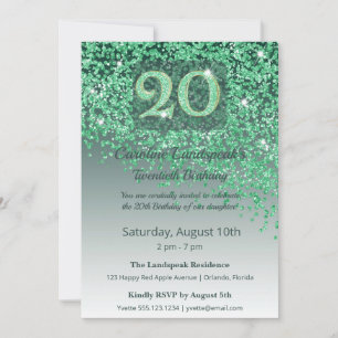 Chic 20th Birthday Green Glitter Invitation