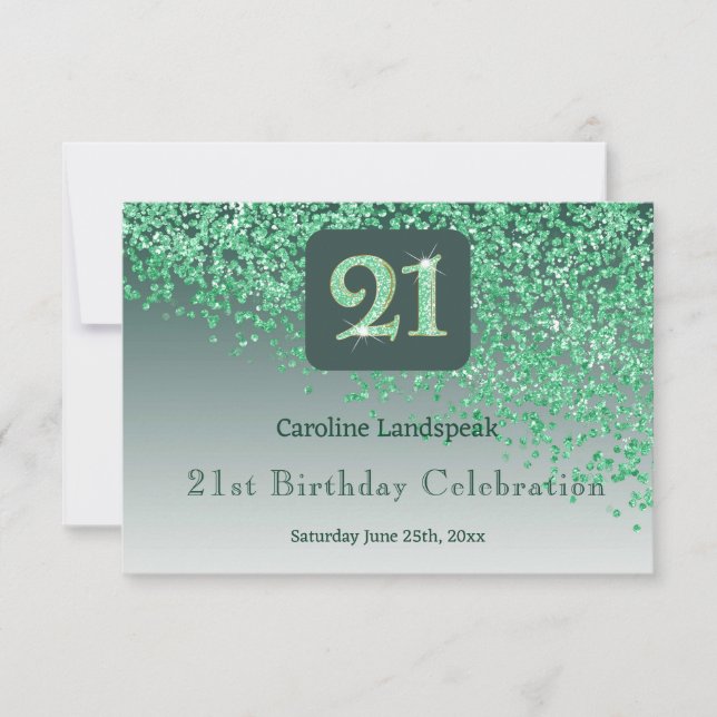 Chic 21 Birthday Green Glitter RSVP Card (Front)