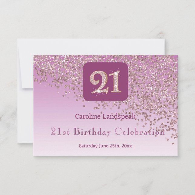 Chic 21 Birthday Rose Gold Glitter RSVP Card (Front)