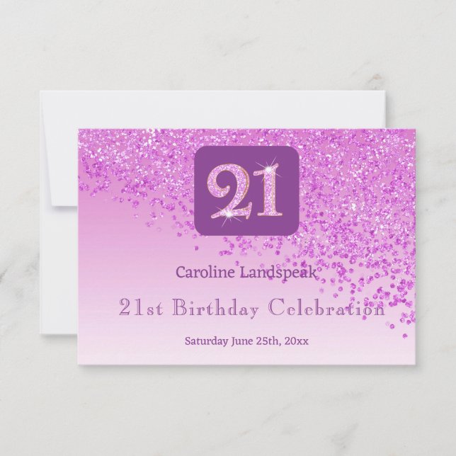 Chic 21st Birthday Pink Glitter RSVP Card (Front)