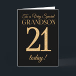 Chic 21st Gold-effect Black Grandson Birthday Card<br><div class="desc">The chic 21st Birthday Card for a 'Very Special Grandson',  with a number 21 composed of gold-effect numbers and the word 'Grandson',  in gold-effect,  on a black background. The inside message,  which you can change if you wish,  is 'Happy Birthday'</div>