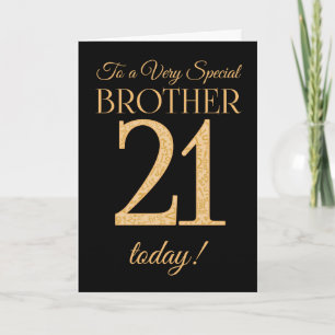 Chic 21st Gold-effect on Black, Brother Birthday Card