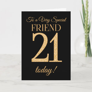 Chic 21st Gold-effect on Black, Friend Birthday Card