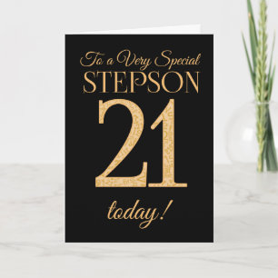 Chic 21st Gold-effect on Black, Stepson Birthday Card