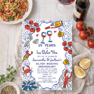 Chic 25th Wedding Anniversary Italian Dinner Party Invitation