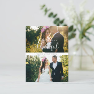 Chic 2 Photos Bride & Groom Collage Hand Lettered Postcard