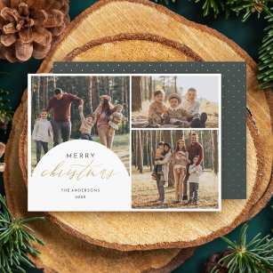 Chic 3 Photo Collage Arch Merry Christmas Photo  Holiday Card