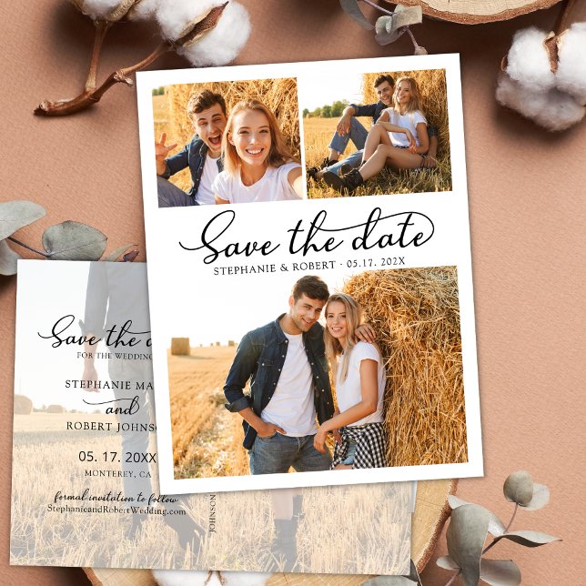 Chic 3 Photo Collage Wedding Budget Save The Date Announcement Postcard (Creator Uploaded)