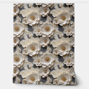 Chic 3d white and gold flowers spring floral wallpaper