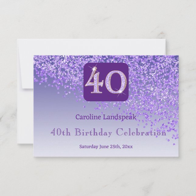Chic 40 Birthday Purple Glitter RSVP (Front)