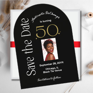 Chic 50 and Fabulous Black Gold Arch Save the Date Acrylic Invitations