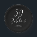 Chic 50 Fabulous Black White 50th Birthday Paper Plate<br><div class="desc">Celebrate turning 50 in style with this modern black and white 50th birthday design, a chic 50th birthday paper plate you can simply personalize for your fiftieth birthday party celebration. The words fifty and fabulous are set using elegant script calligraphy and modern typography. If you need any help or matching...</div>