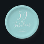 Chic 50 Fabulous Blue 50th Birthday Paper Plate<br><div class="desc">Celebrate turning 50 in style with this modern blue 50th birthday design, a chic 50th birthday paper plate you can simply personalize for your fiftieth birthday party celebration. The words fifty and fabulous are set using elegant script calligraphy and modern typography. If you need any help or matching products, please...</div>
