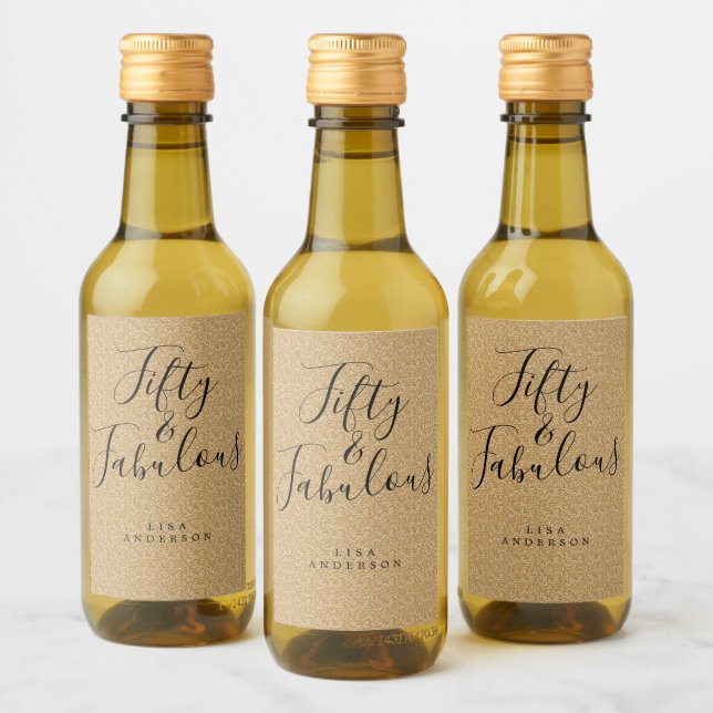Chic 50 Fabulous Gold Glitter Name 50th Birthday Wine Label (Bottles)