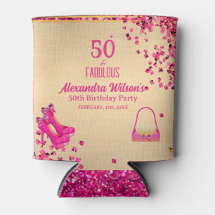 Chic 50& Fabulous High Heels Gold Hot Pink Glitter Can Cooler