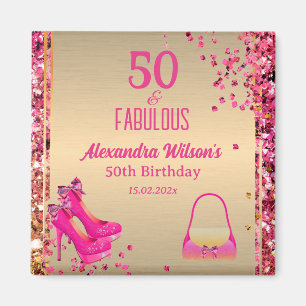  Chic 50 & Fabulous High Heels Gold Pink Glittery  Magnet