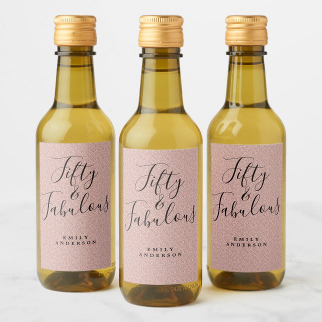 Chic 50 Fabulous Pink Glitter Name 50th Birthday Wine Label (Bottles)