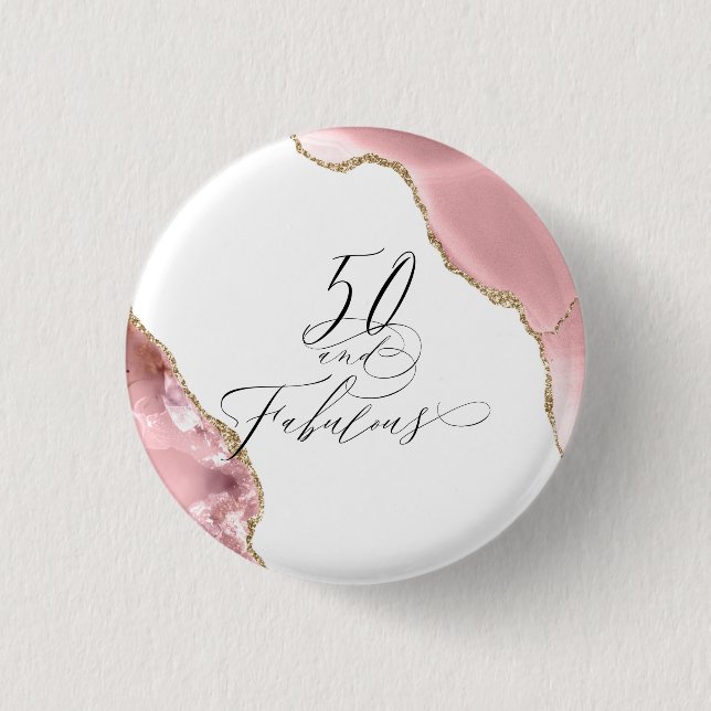 Chic 50 Fabulous Rose Gold Glitter Typography 1 Inch Round Button (Front)