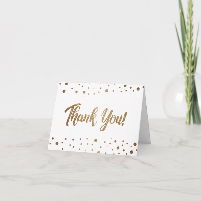 Chic 50th birthday faux gold confetti thank you card (Front)