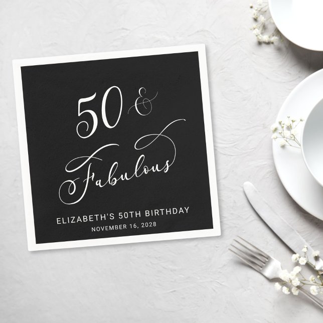 Chic 50th Birthday Party Black Napkin (Creator Uploaded)