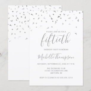 Chic 50th Birthday Party Silver Confetti  Invitati Invitation