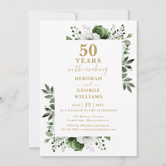 Chic 50th Wedding Anniversary Monogram Floral  Invitation (Front)