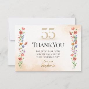 Chic 55th Birthday – Wildflower Design Thank You Card
