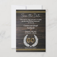 Chic 60th Anniversary Wood & Gold  Save the Date