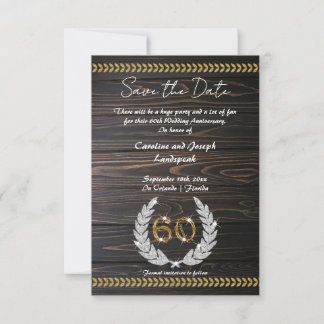 Chic 60th Anniversary Wood & Gold Save the Date Invitation