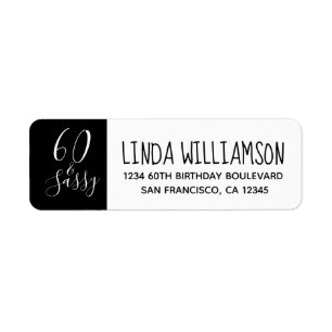 Chic 60th Birthday Black White Return Address