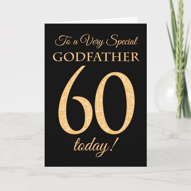 Chic 60th Gold-effect on Black, Godfather Birthday Card (Front)